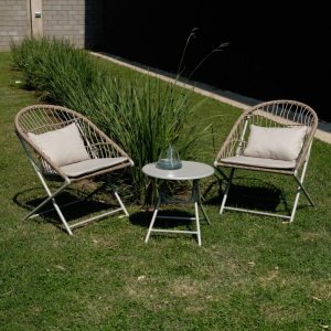 SET YOLANDA INCANTO DOS SILLONCITOS PLEGABLES Y AUXILIAR HIERRO BEIGE AD-5004/BE